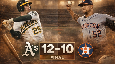 Athletics vencen 12-10 a Astros en extra innings: Rooker lidera un duelo ofensivo explosivo