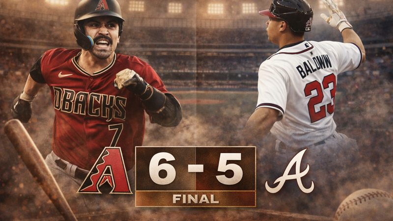 Diamondbacks vencen 6-5 a Braves en extra innings: Marte decide en duelo marcado por Baldwin y Mateo
