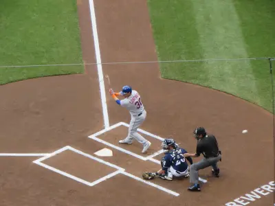 Mets left fielder Michael Conforto fouls off a pitch.