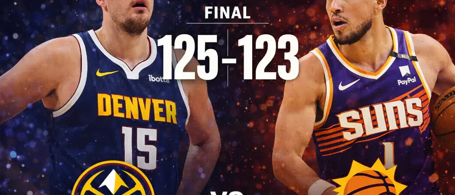 Nuggets vencen a Suns 125-123 con triple-doble de Jokic
