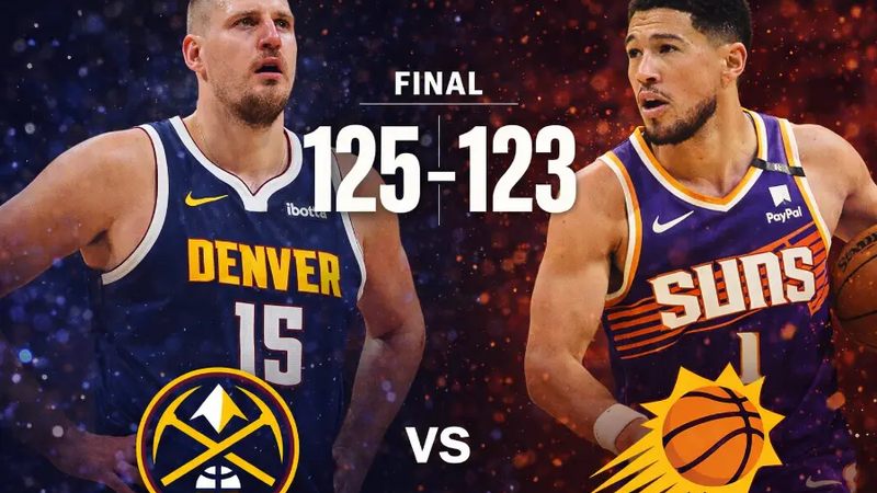 Nuggets vencen a Suns 125-123 con triple-doble de Jokic