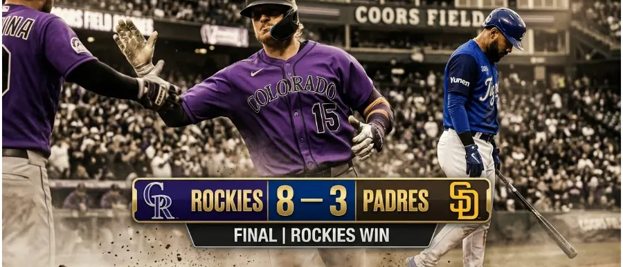 Rockies vencen a Padres 8-3: Hunter Goodman y Tomoyuki Sugano dominan en Coors Field